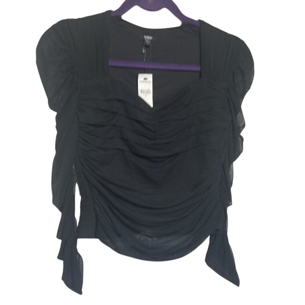 NWT Express Body Contour Mesh Cropped Fariy Grunge Women's Black Top Sz S/M